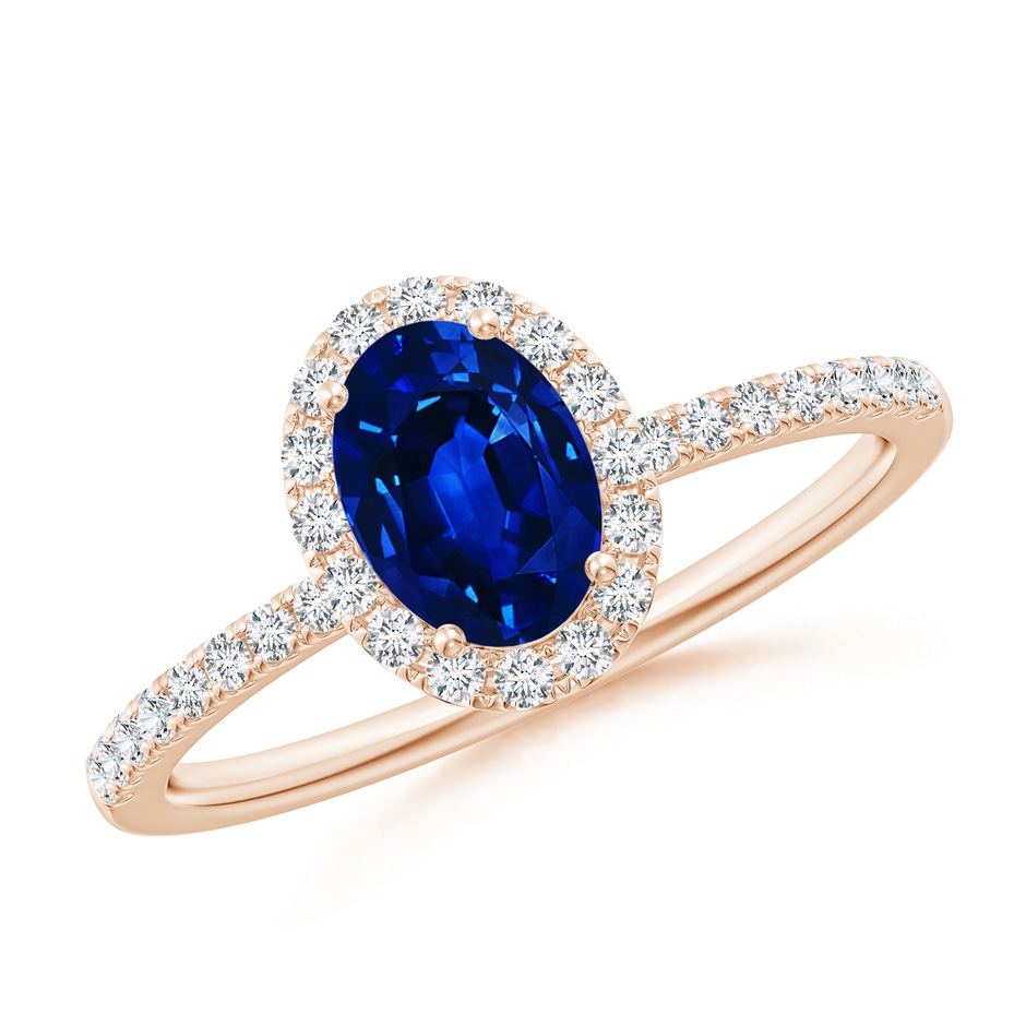 7x5mm AAAA Oval Blue Sapphire Classic Halo Engagement Ring in Rose Gold 