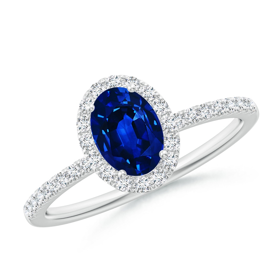 7x5mm Lab-Grown Oval Blue Sapphire Classic Halo Engagement Ring in White Gold 