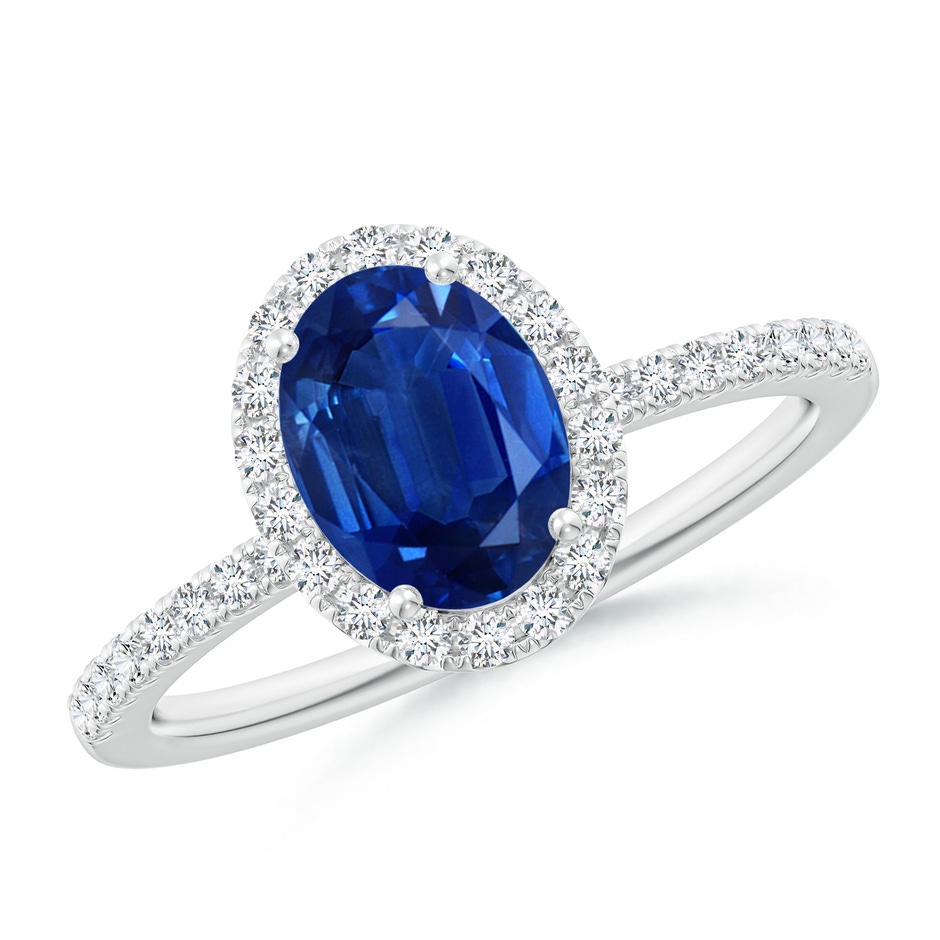 8x6mm AAA Oval Blue Sapphire Classic Halo Engagement Ring in P950 Platinum 