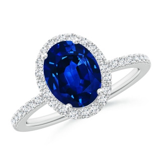 9x7mm Lab-Grown Oval Blue Sapphire Classic Halo Engagement Ring in White Gold