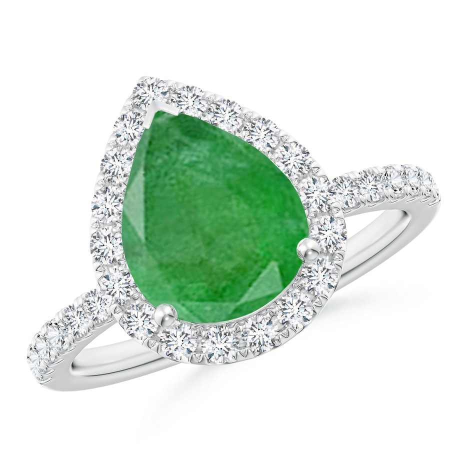10x8mm A Pear-Shaped Emerald Classic Halo Engagement Ring in White Gold 