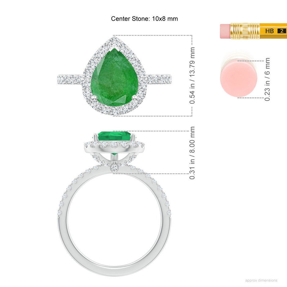 10x8mm A Pear-Shaped Emerald Classic Halo Engagement Ring in White Gold ruler