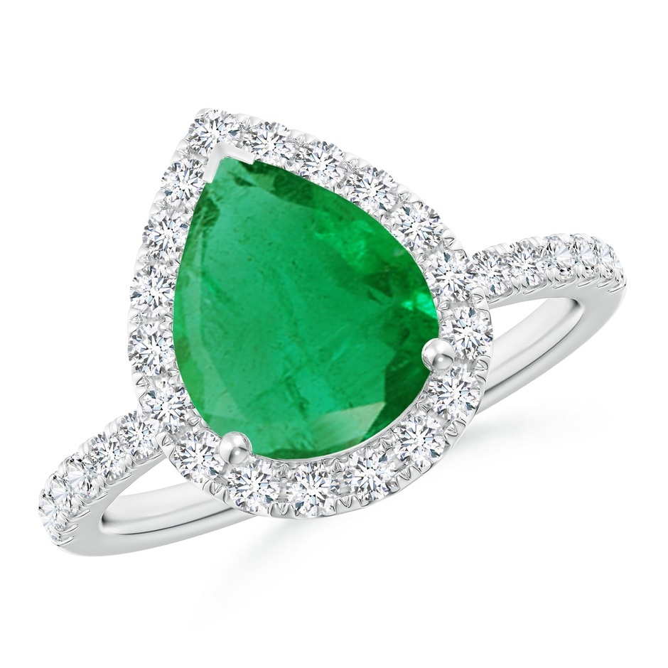 10x8mm AA Pear-Shaped Emerald Classic Halo Engagement Ring in White Gold 