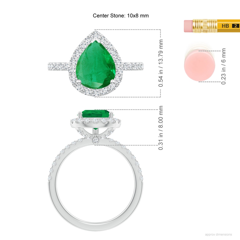 10x8mm AA Pear-Shaped Emerald Classic Halo Engagement Ring in White Gold ruler