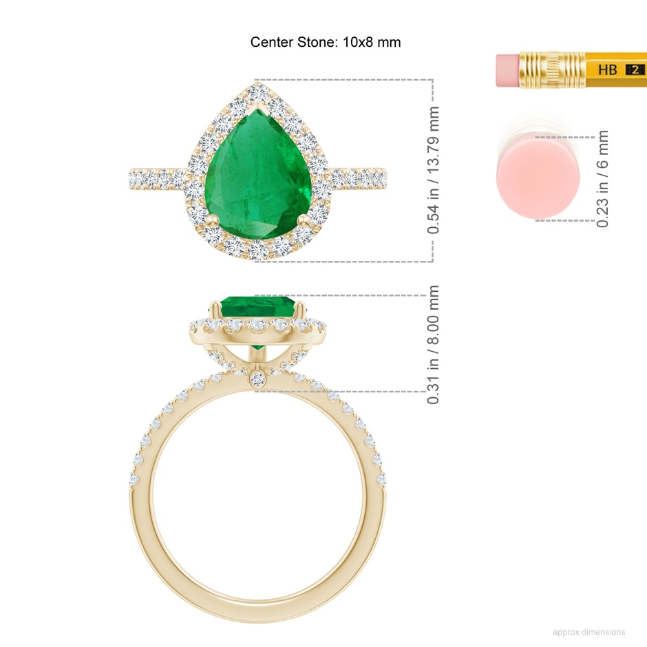 10x8mm AA Pear-Shaped Emerald Classic Halo Engagement Ring in Yellow Gold ruler
