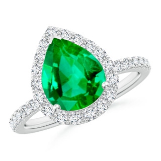 10x8mm AAA Pear-Shaped Emerald Classic Halo Engagement Ring in P950 Platinum