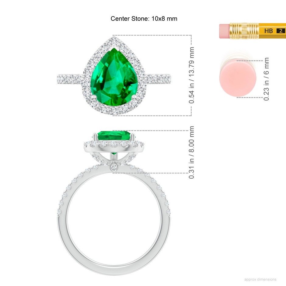 10x8mm AAA Pear-Shaped Emerald Classic Halo Engagement Ring in P950 Platinum ruler