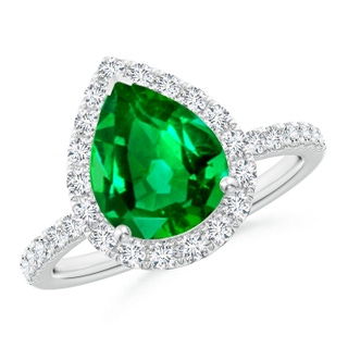 10x8mm AAAA Pear-Shaped Emerald Classic Halo Engagement Ring in P950 Platinum