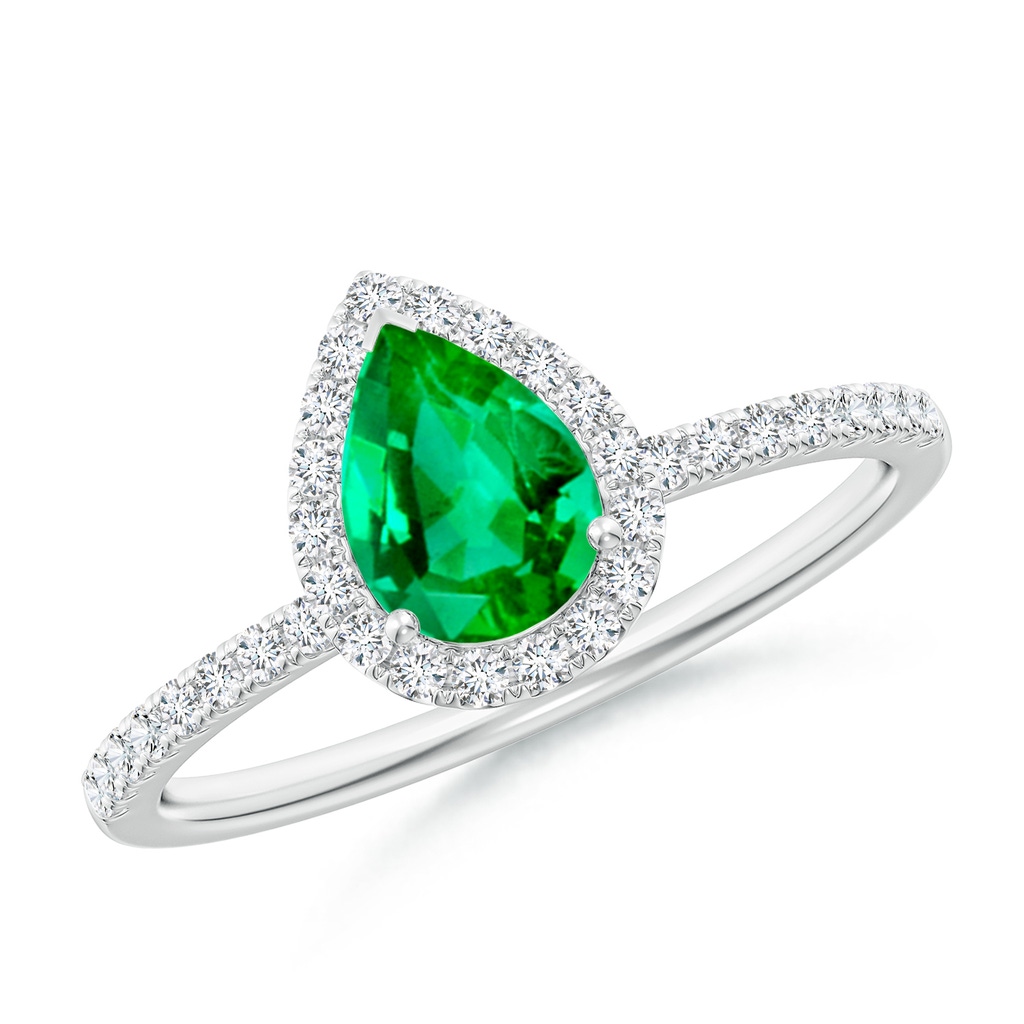 7x5mm AAA Pear-Shaped Emerald Classic Halo Engagement Ring in White Gold