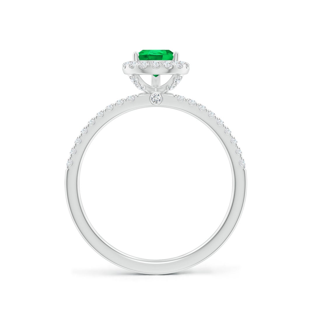 7x5mm AAA Pear-Shaped Emerald Classic Halo Engagement Ring in White Gold - side 2