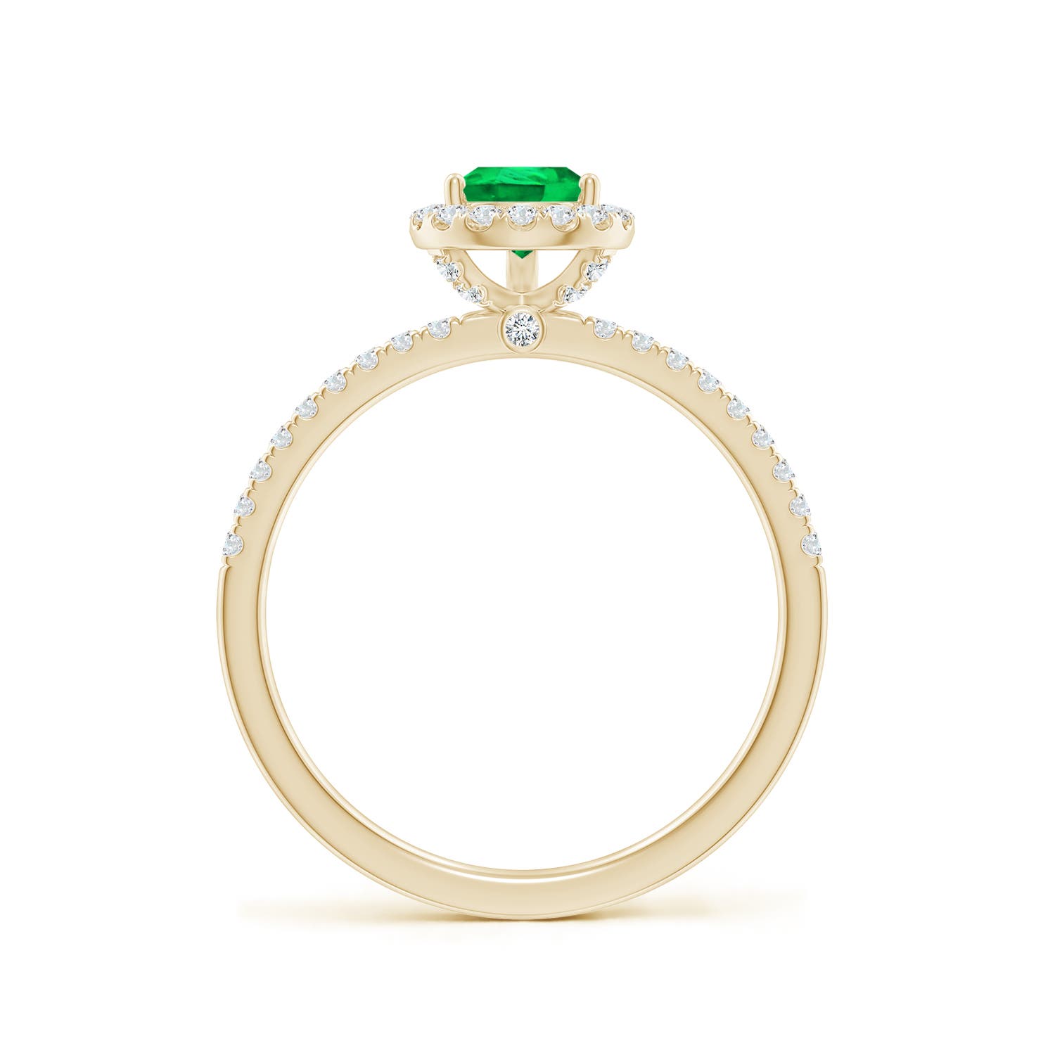 7x5mm AAA Pear-Shaped Emerald Classic Halo Engagement Ring in Yellow Gold