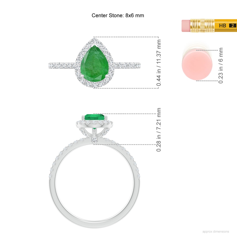 8x6mm A Pear-Shaped Emerald Classic Halo Engagement Ring in White Gold ruler