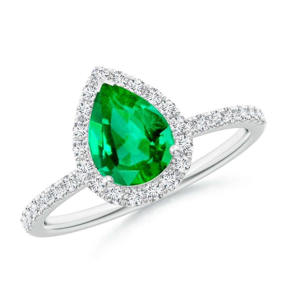 8x6mm AAA Pear-Shaped Emerald Classic Halo Engagement Ring in White Gold 