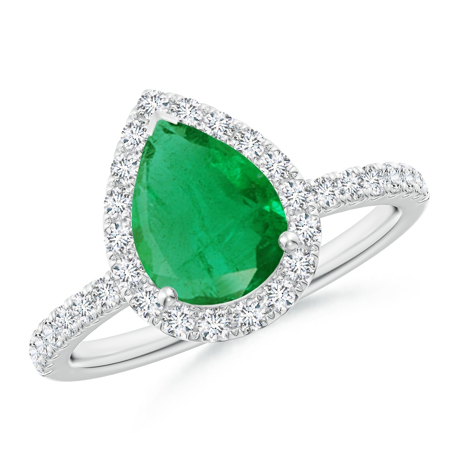 9x7mm AA Pear-Shaped Emerald Classic Halo Engagement Ring in White Gold 