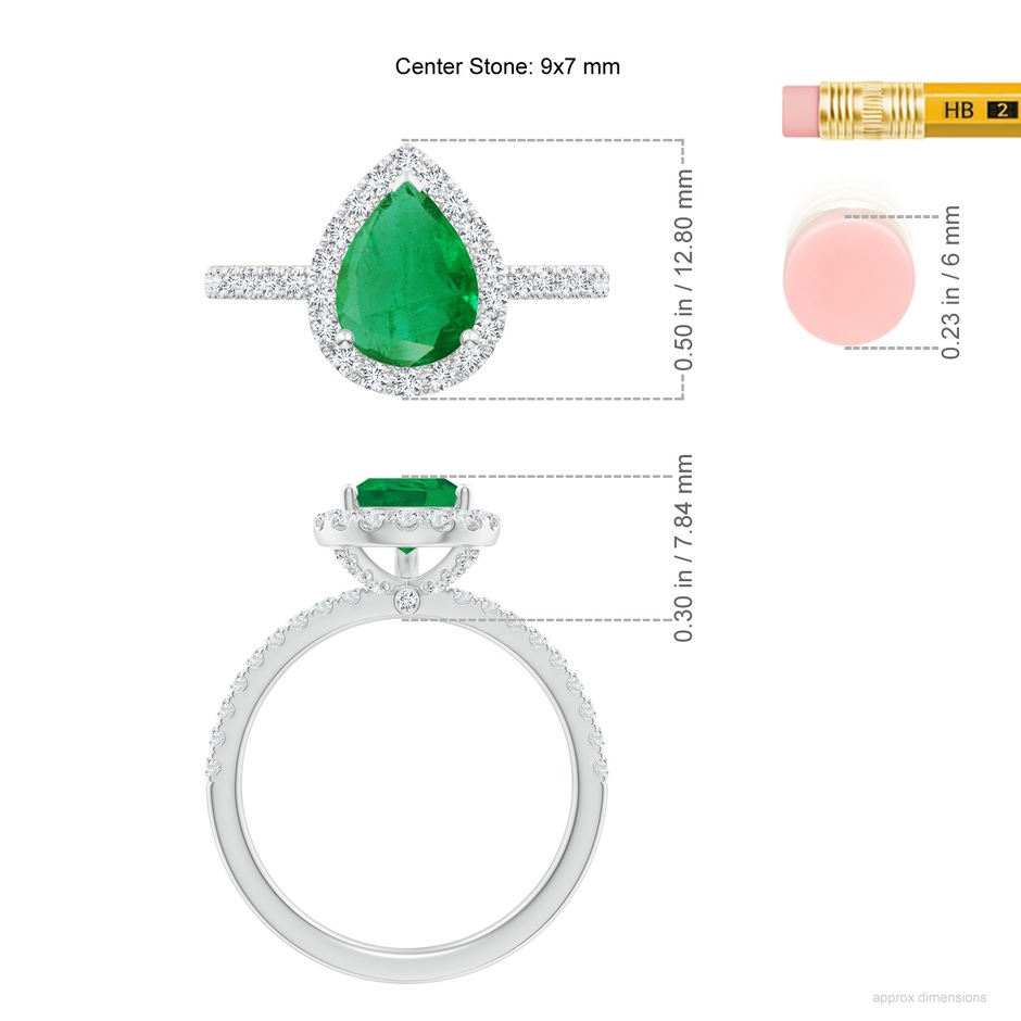 9x7mm AA Pear-Shaped Emerald Classic Halo Engagement Ring in White Gold ruler