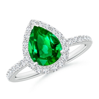 9x7mm AAAA Pear-Shaped Emerald Classic Halo Engagement Ring in P950 Platinum