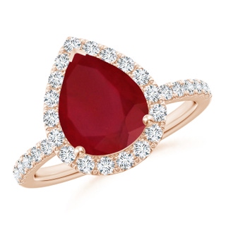 10x8mm AA Pear-Shaped Ruby Classic Halo Engagement Ring in Rose Gold