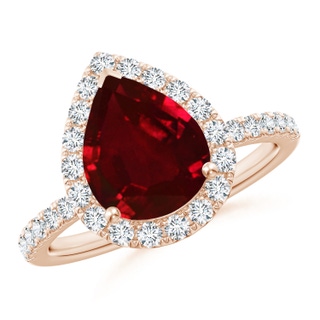 10x8mm AAAA Pear-Shaped Ruby Classic Halo Engagement Ring in Rose Gold