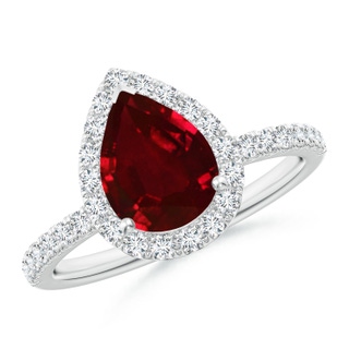 9x7mm AAAA Pear-Shaped Ruby Classic Halo Engagement Ring in P950 Platinum