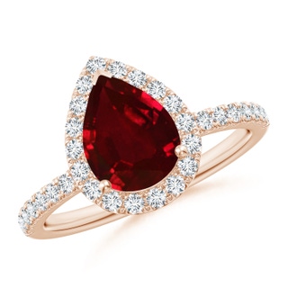 9x7mm AAAA Pear-Shaped Ruby Classic Halo Engagement Ring in Rose Gold