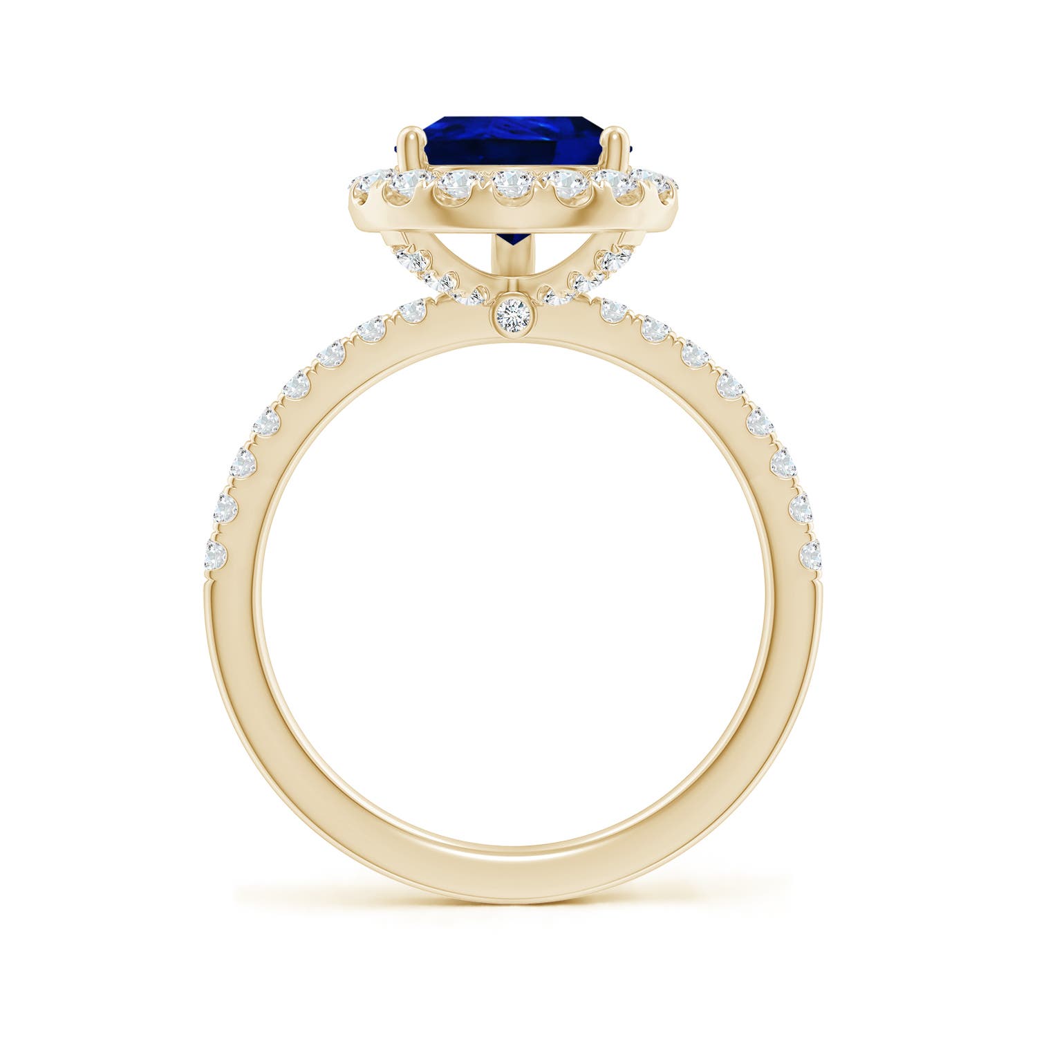 10x8mm AAAA Pear-Shaped Blue Sapphire Classic Halo Engagement Ring in 18K Yellow Gold