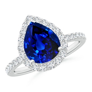 10x8mm Lab-Grown Pear-Shaped Blue Sapphire Classic Halo Engagement Ring in P950 Platinum