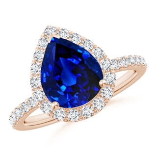 10x8mm AAAA Pear-Shaped Blue Sapphire Classic Halo Engagement Ring in Rose Gold