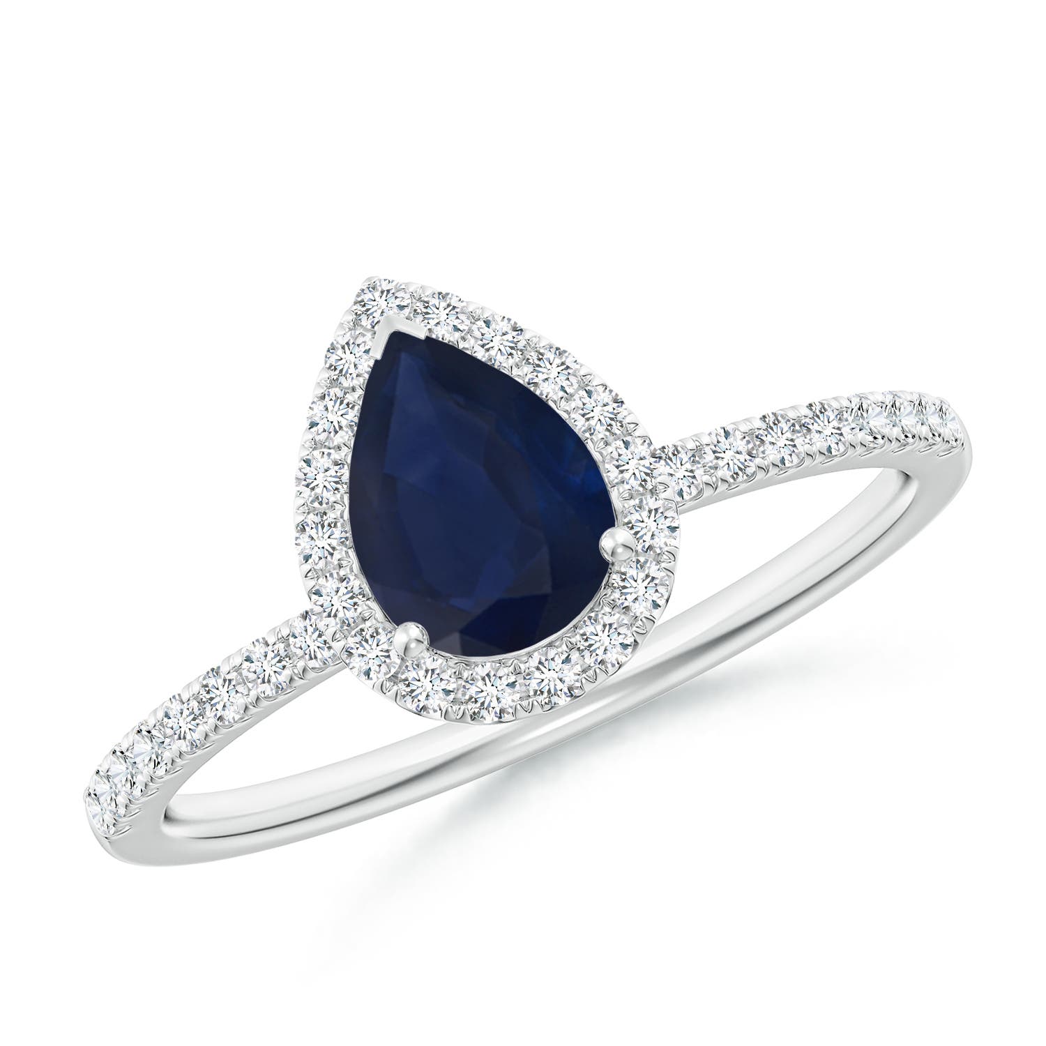 7x5mm A Pear-Shaped Blue Sapphire Classic Halo Engagement Ring in P950 Platinum