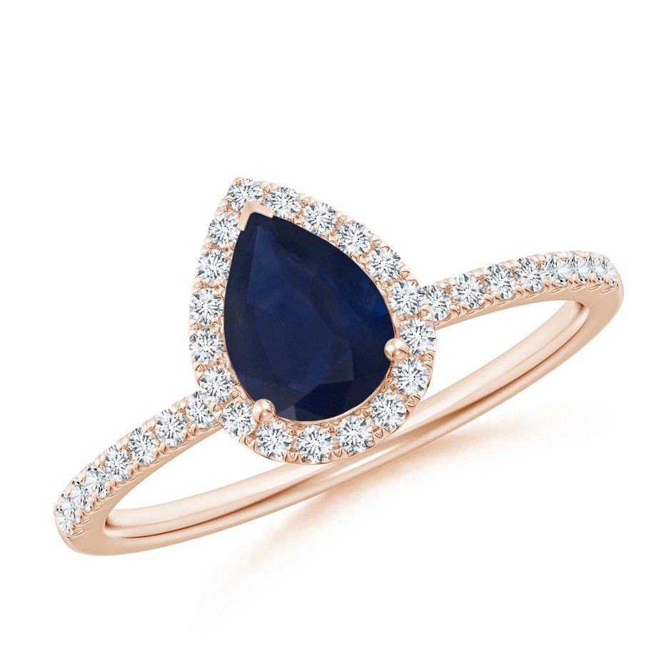 7x5mm A Pear-Shaped Blue Sapphire Classic Halo Engagement Ring in Rose Gold 
