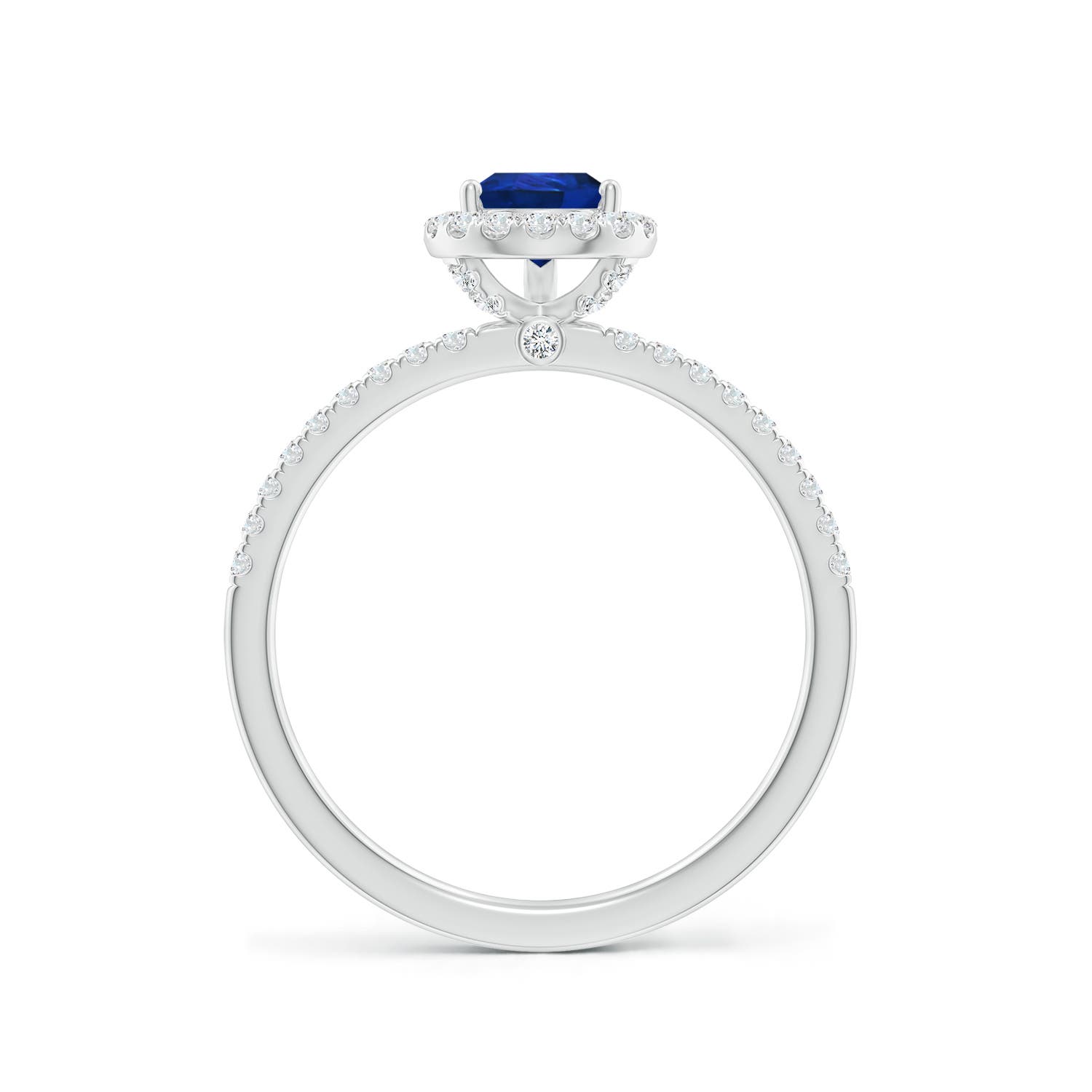 7x5mm AAA Pear-Shaped Blue Sapphire Classic Halo Engagement Ring in White Gold