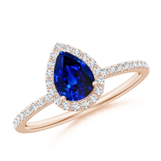 7x5mm Lab-Grown Pear-Shaped Blue Sapphire Classic Halo Engagement Ring in 9K Rose Gold