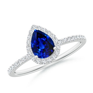 7x5mm Lab-Grown Pear-Shaped Blue Sapphire Classic Halo Engagement Ring in P950 Platinum