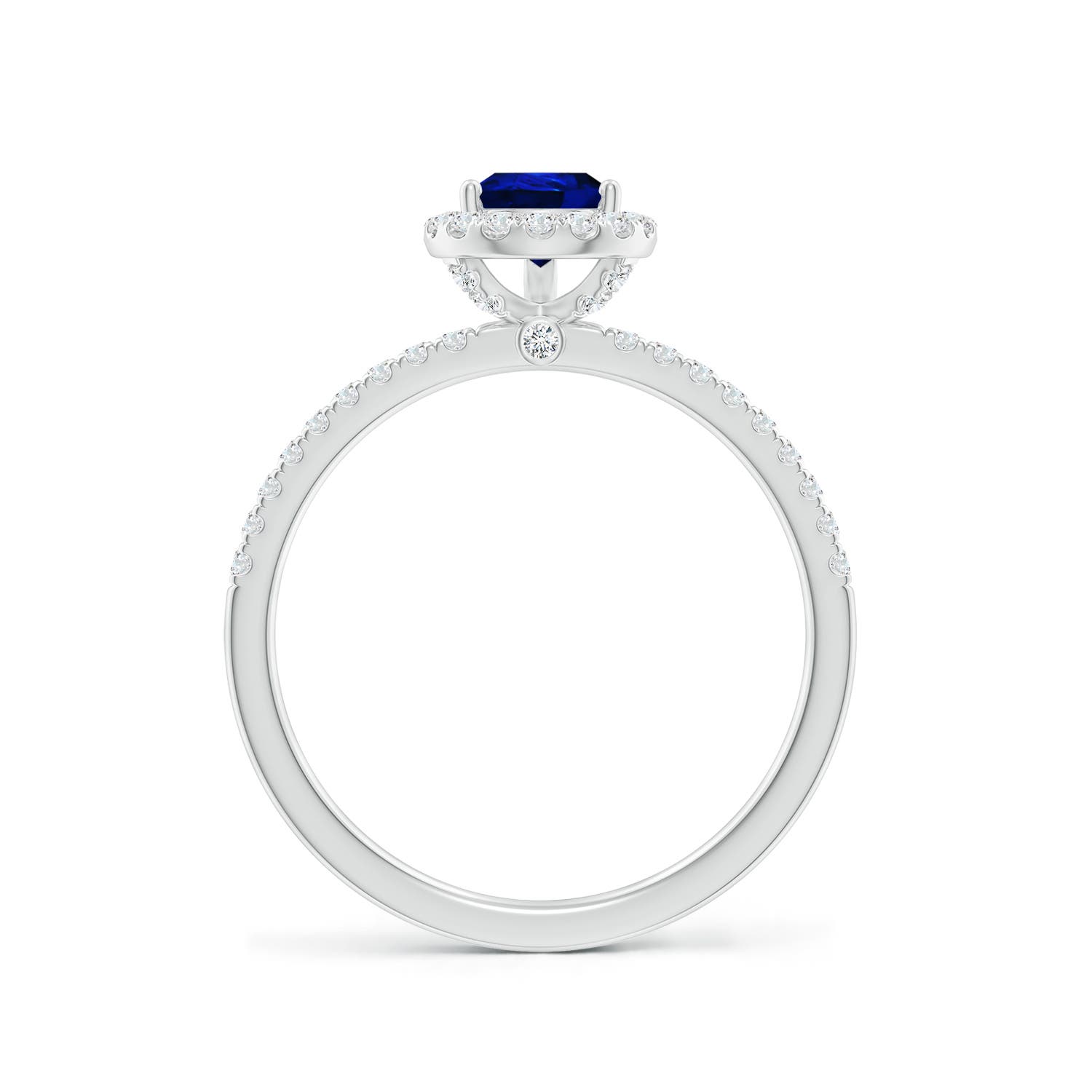 7x5mm AAAA Pear-Shaped Blue Sapphire Classic Halo Engagement Ring in White Gold - side 2