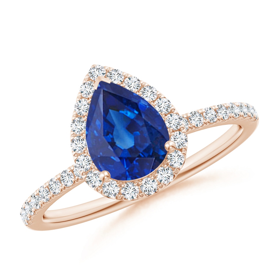 8x6mm AAA Pear-Shaped Blue Sapphire Classic Halo Engagement Ring in Rose Gold 