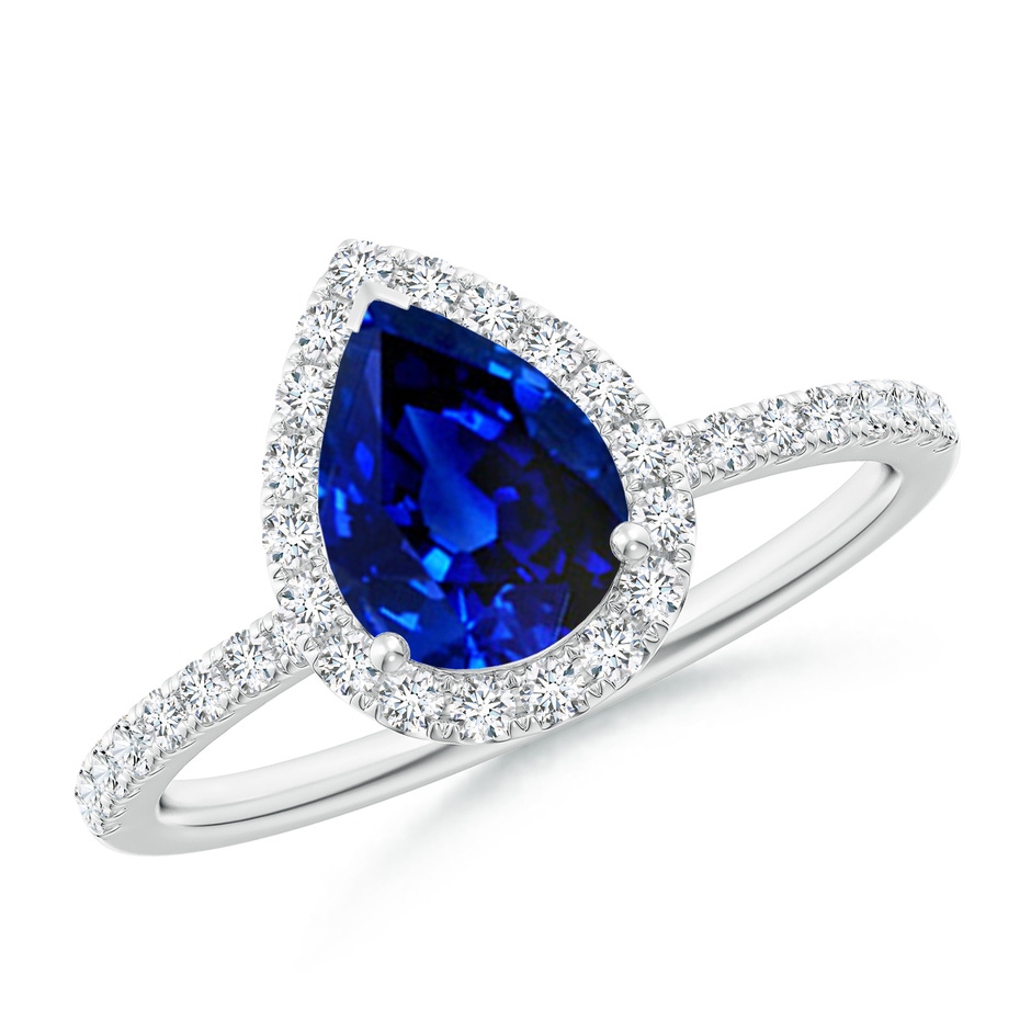8x6mm AAAA Pear-Shaped Blue Sapphire Classic Halo Engagement Ring in White Gold 