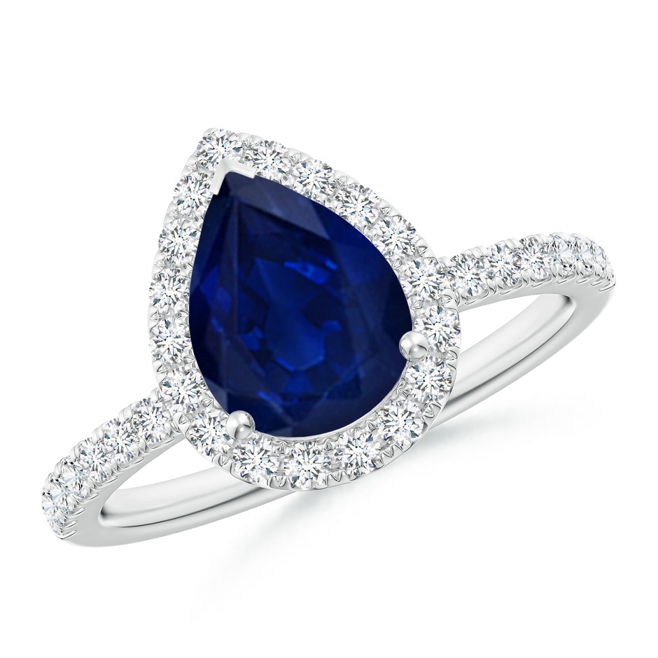 9x7mm AA Pear-Shaped Blue Sapphire Classic Halo Engagement Ring in P950 Platinum 