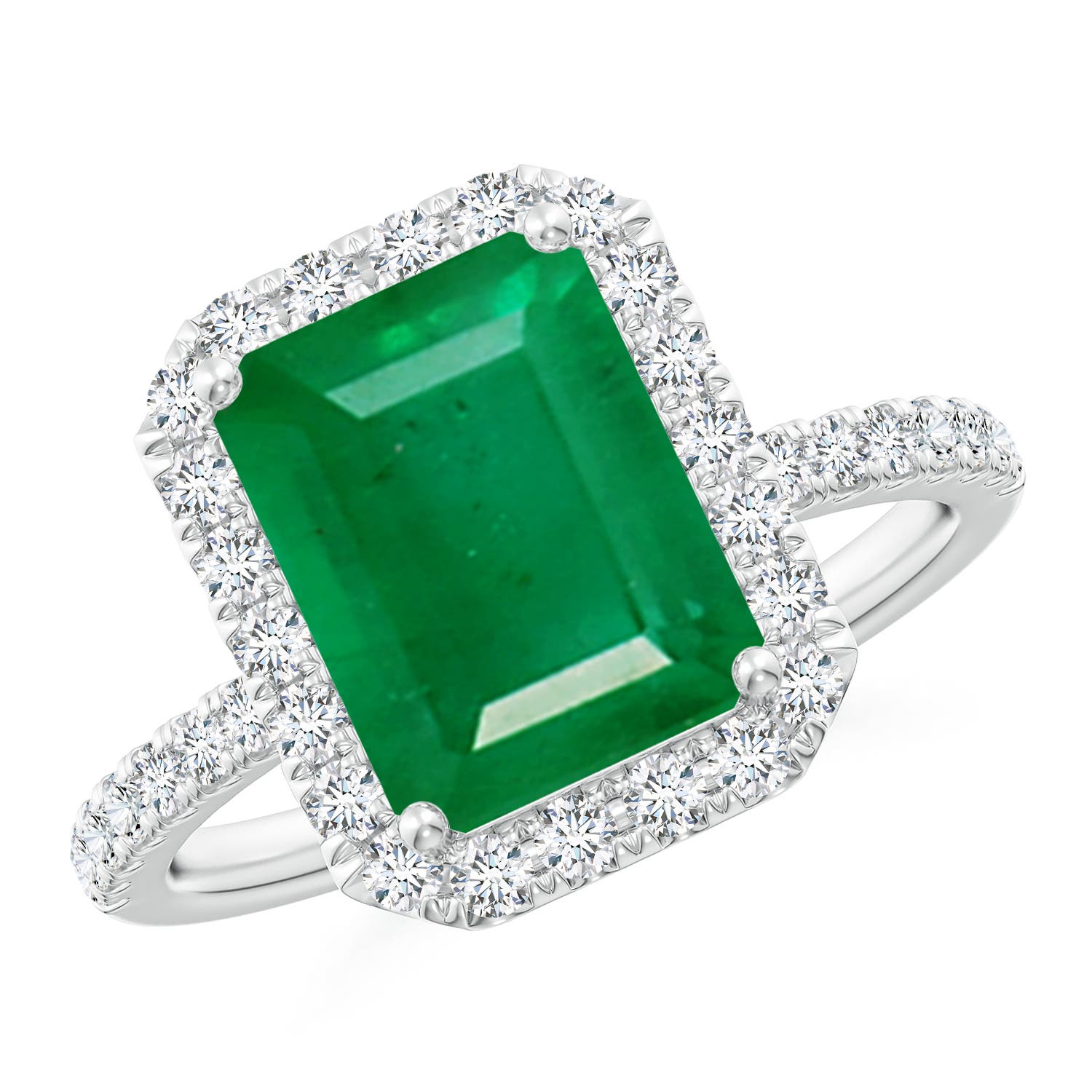 10x8mm AA Emerald-Cut Emerald Classic Halo Engagement Ring in White Gold
