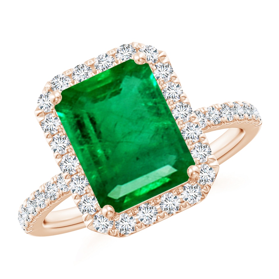 10x8mm AAA Emerald-Cut Emerald Classic Halo Engagement Ring in 18K Rose Gold 