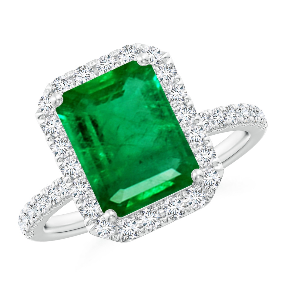 10x8mm AAA Emerald-Cut Emerald Classic Halo Engagement Ring in P950 Platinum 