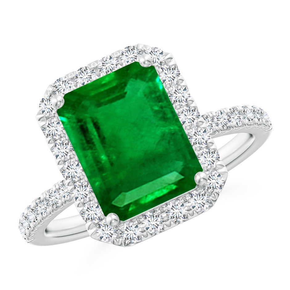 10x8mm AAAA Emerald-Cut Emerald Classic Halo Engagement Ring in P950 Platinum 