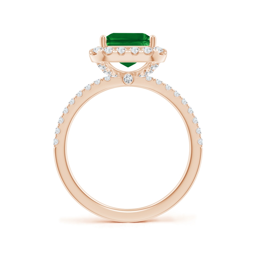 10x8mm AAAA Emerald-Cut Emerald Classic Halo Engagement Ring in Rose Gold - side 199