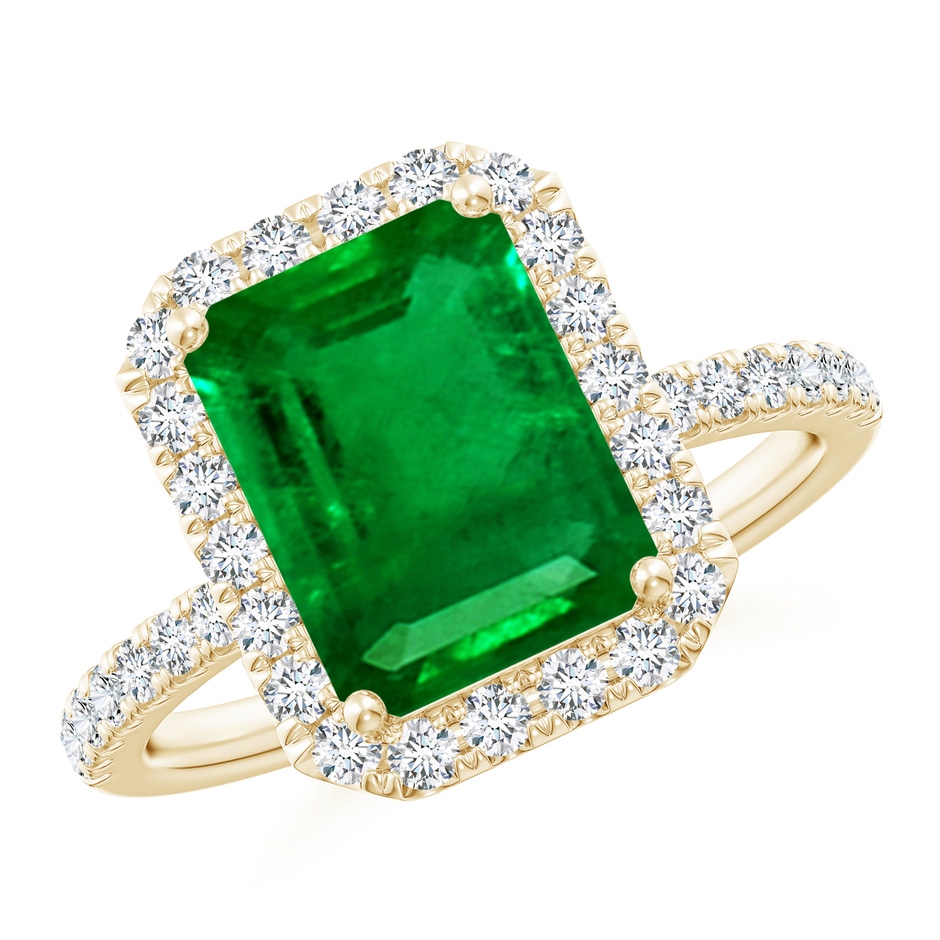 10x8mm AAAA Emerald-Cut Emerald Classic Halo Engagement Ring in Yellow Gold 
