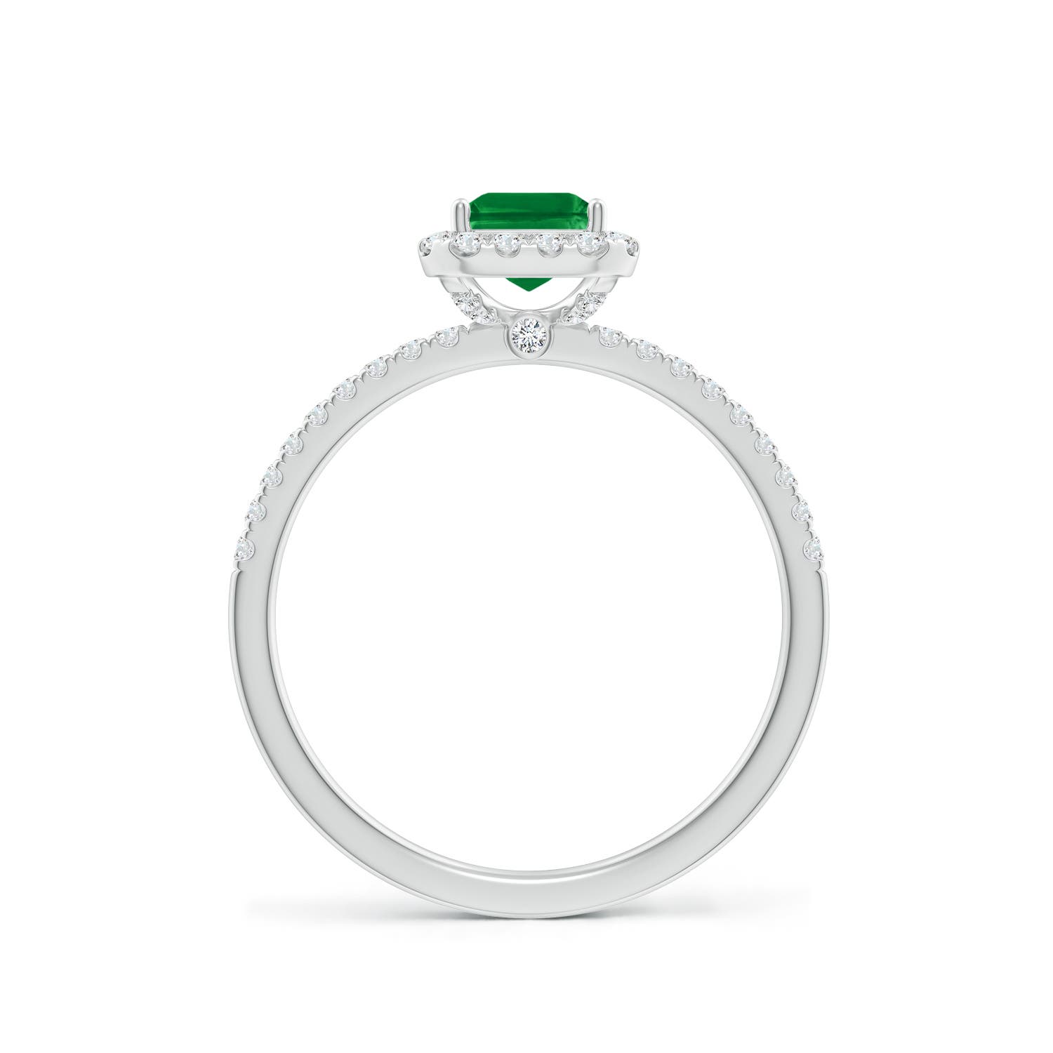 7x5mm AAA Emerald-Cut Emerald Classic Halo Engagement Ring in White Gold - side 2