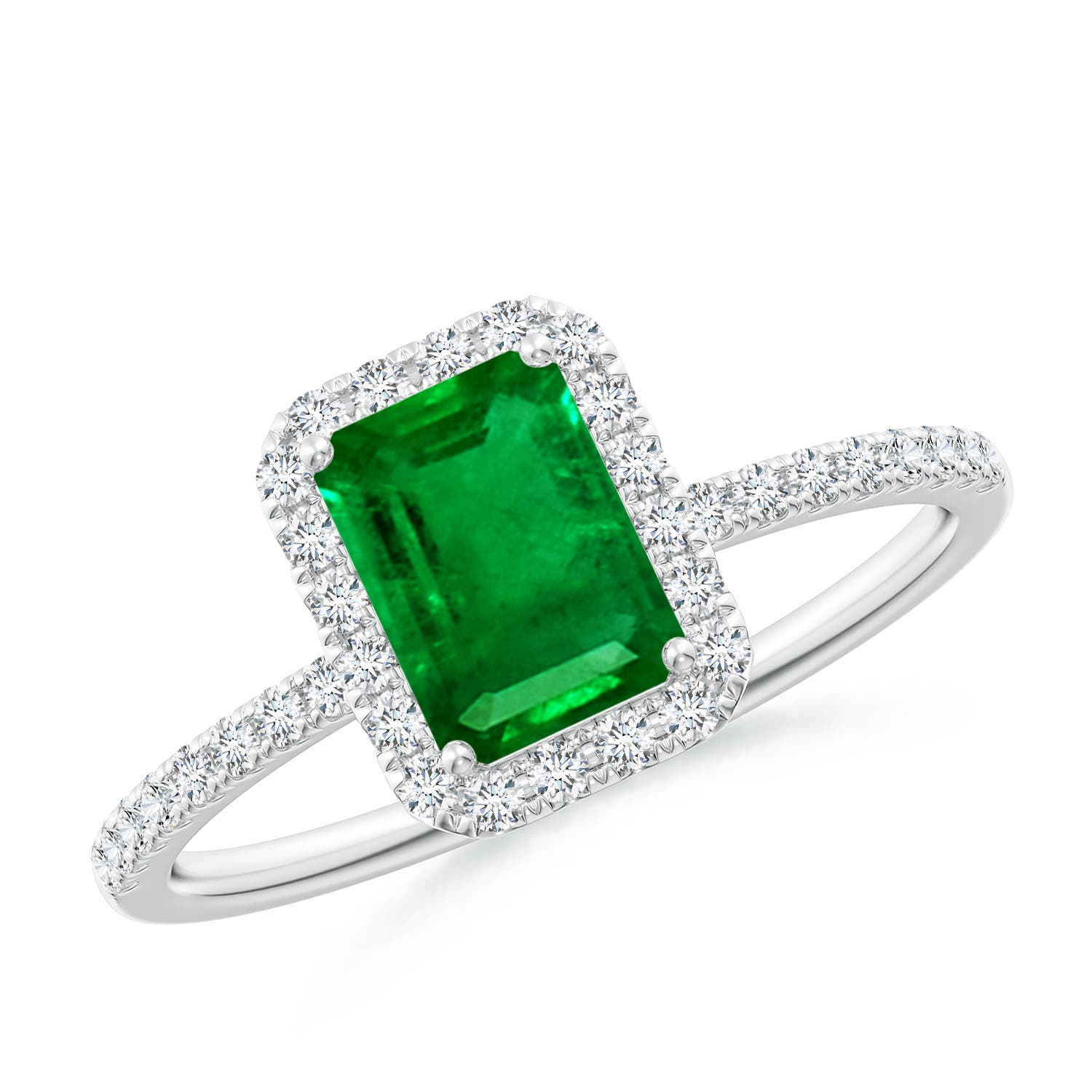 7x5mm AAAA Emerald-Cut Emerald Classic Halo Engagement Ring in P950 Platinum