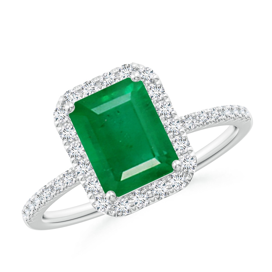 8x6mm AA Emerald-Cut Emerald Classic Halo Engagement Ring in P950 Platinum 