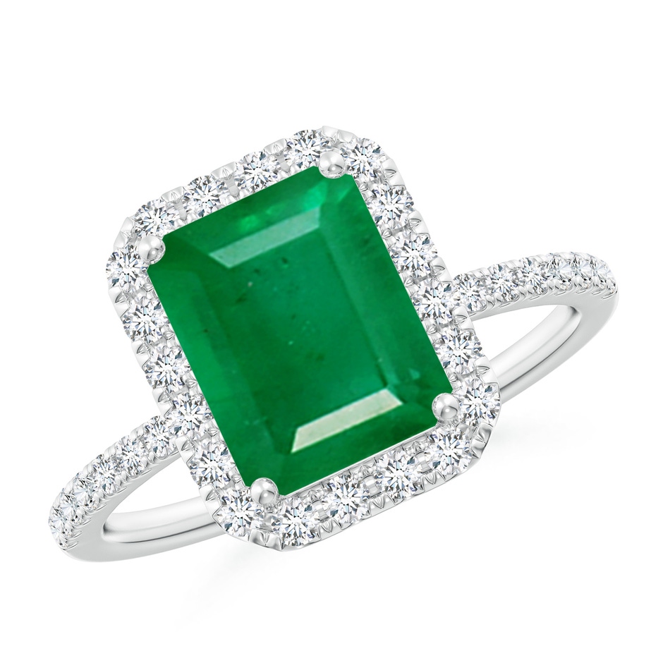 9x7mm AA Emerald-Cut Emerald Classic Halo Engagement Ring in P950 Platinum 