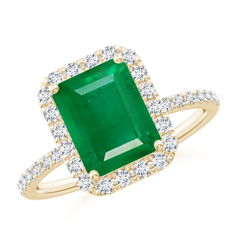 9x7mm AA Emerald-Cut Emerald Classic Halo Engagement Ring in Yellow Gold 