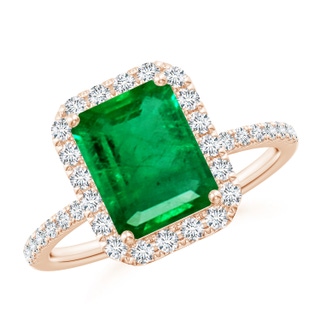 9x7mm AAA Emerald-Cut Emerald Classic Halo Engagement Ring in 10K Rose Gold