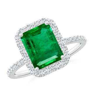 9x7mm AAA Emerald-Cut Emerald Classic Halo Engagement Ring in P950 Platinum