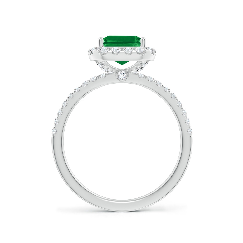 9x7mm AAA Emerald-Cut Emerald Classic Halo Engagement Ring in White Gold - side 199